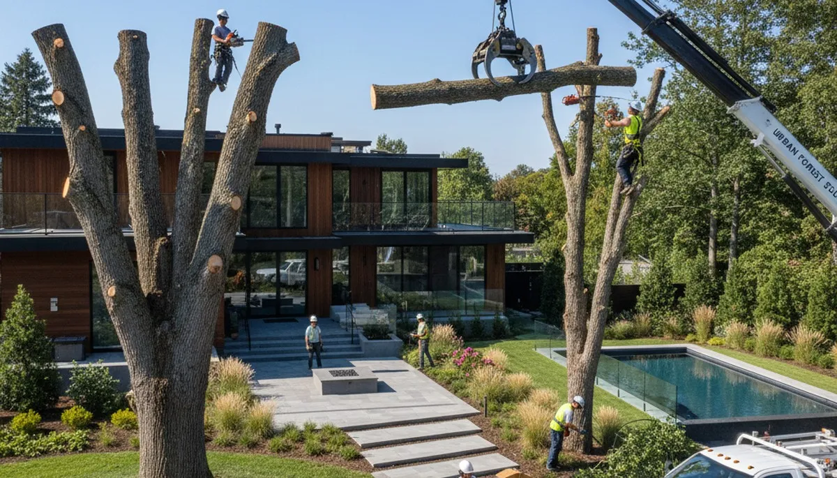 Landscape design and tree removal experts working in Staten Island, NY backyard garden