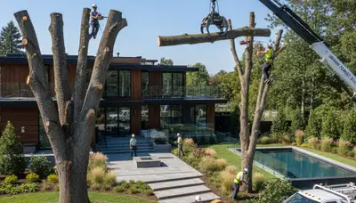 Landscape design and tree removal experts working in Staten Island, NY backyard garden