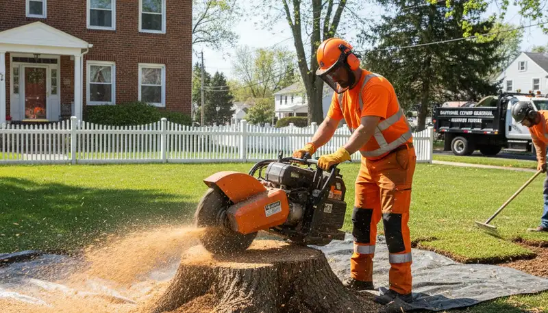 Professional stump grinding service removing tree stumps in Bayonne NJ by Staten Island tree experts