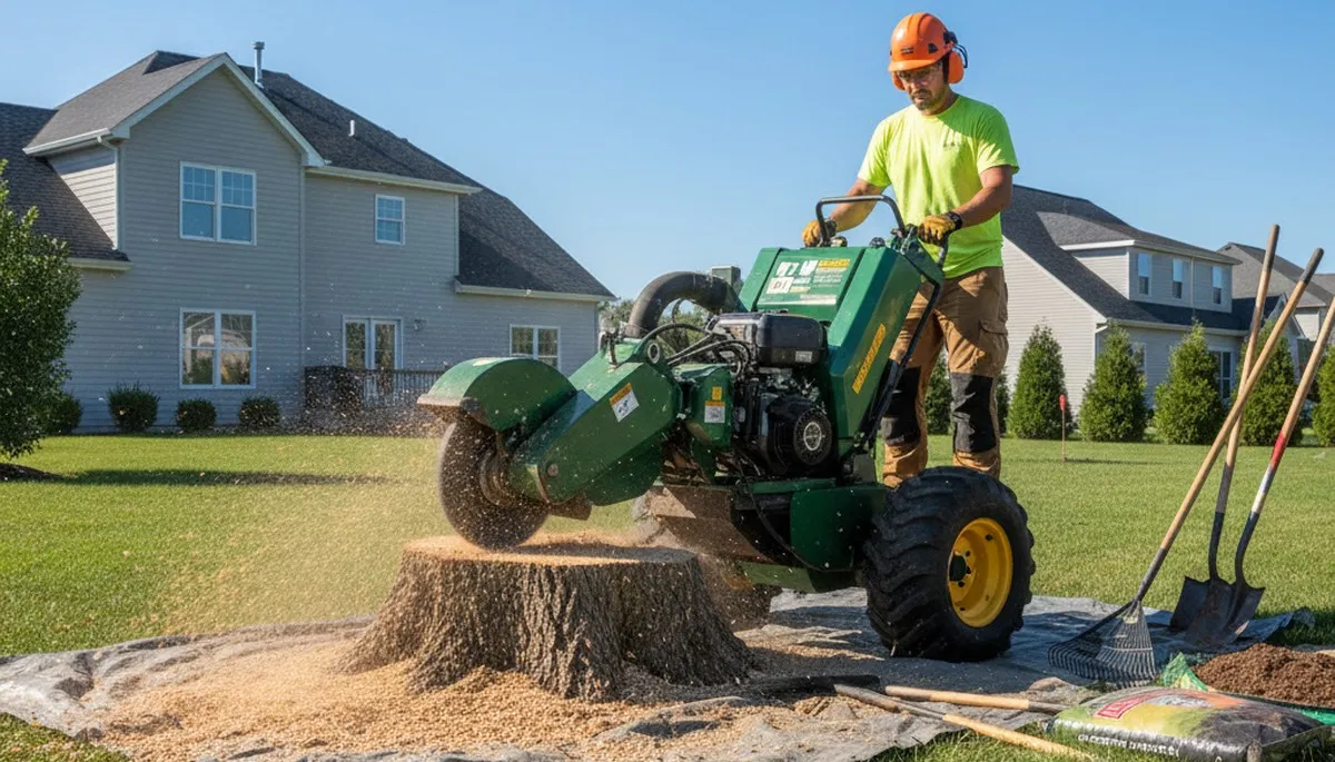Professional stump grinding removing tree stumps on residential property in Staten Island, NY