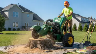 Professional stump grinding removing tree stumps on residential property in Staten Island, NY
