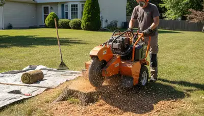 Stump grinding service removing tree stump in Port Reading NJ by professional tree removal team
