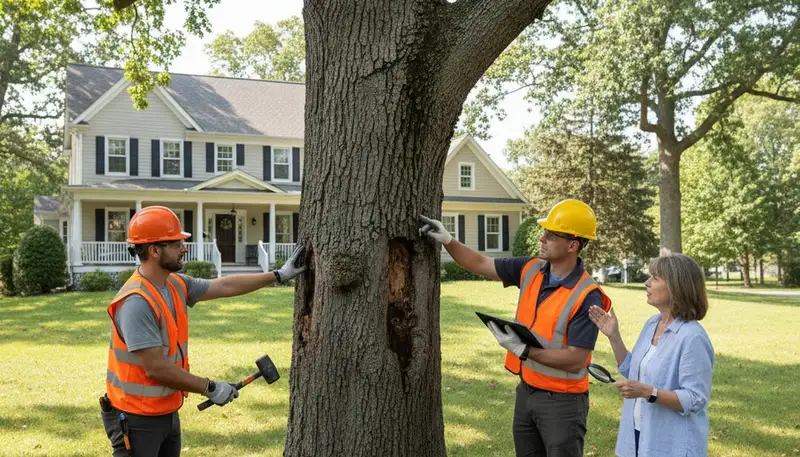 Certified arborist performing tree health assessment in Staten Island NY for safe tree removal services