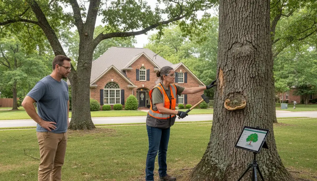 Certified arborist performing tree health assessment for homeowners in Staten Island, NY