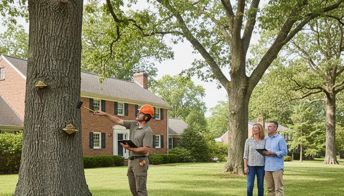 Certified arborist performing tree health assessment for homeowners in Elizabethport NJ near Staten Island NY