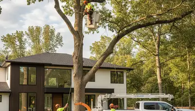 Professional tree removal service in Staten Island, NY safely cutting and clearing large trees