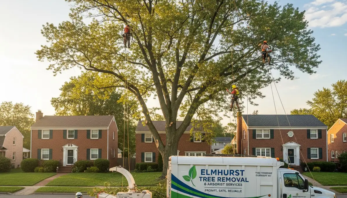 Professional tree removal service in Staten Island NY clearing large backyard oak safely