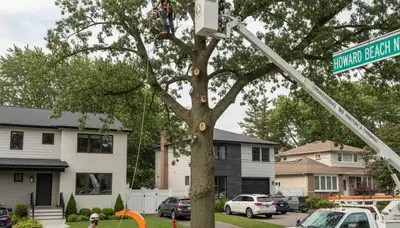 Professional tree removal service in Staten Island NY safely cutting and clearing large trees