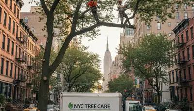 Professional tree removal service team working safely in Staten Island NY yard